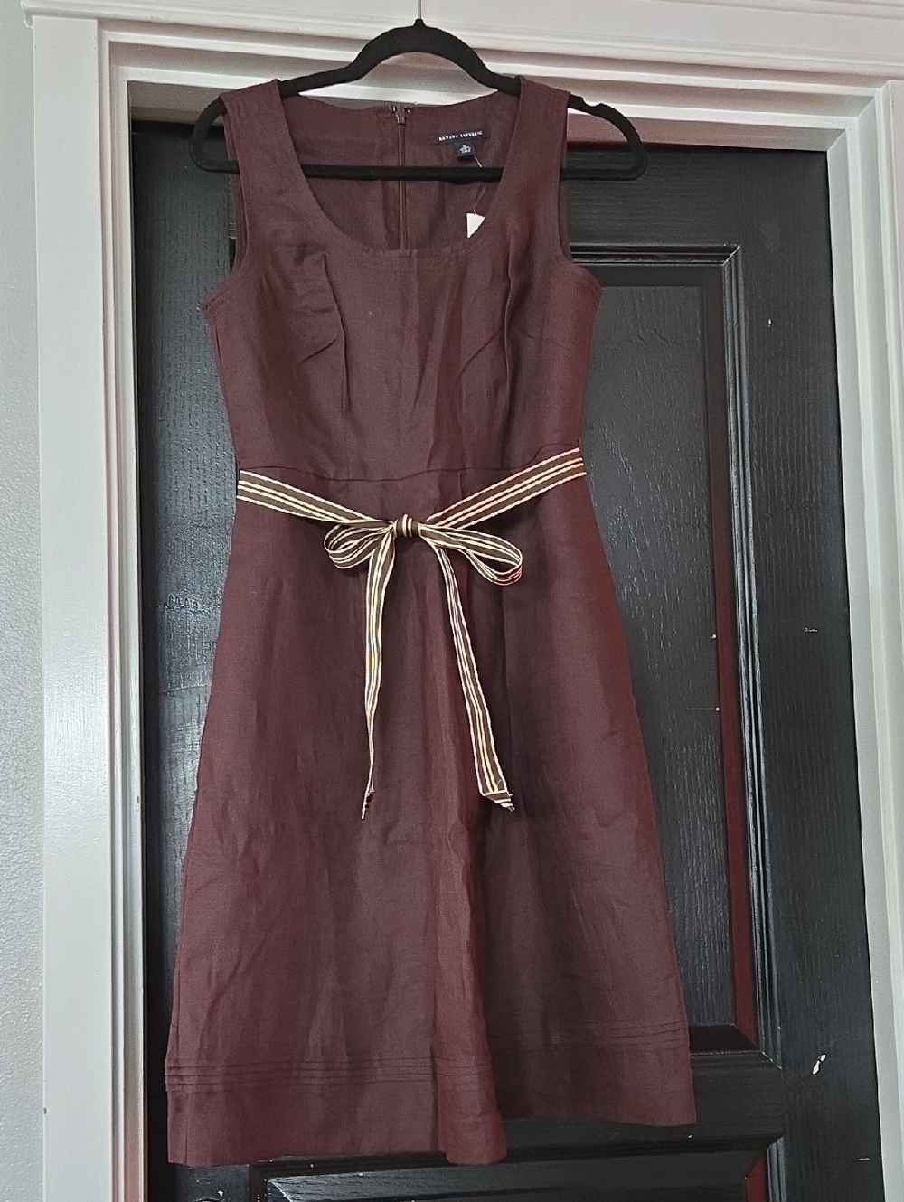 NWT Banana Republic Brown Linen Sleeveless Pleated Fit & Flare Dress Size 2